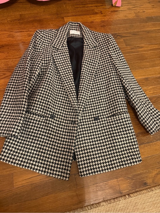 Jackets & Blazers - Houndstooth Double-Breasted Women's Blazer Jacket - Black & White